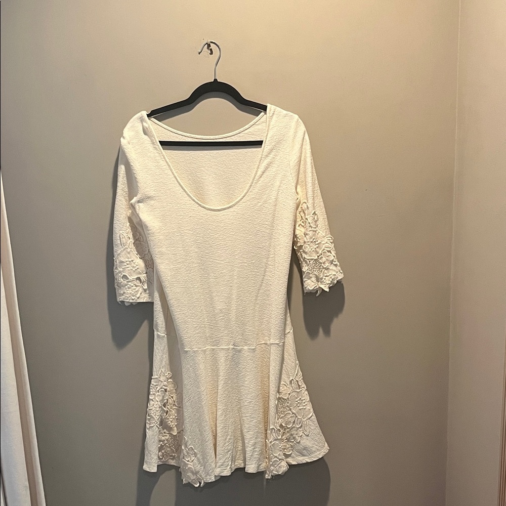 Comfortable Anthropology Elegant Cream Dress with Lace Accents